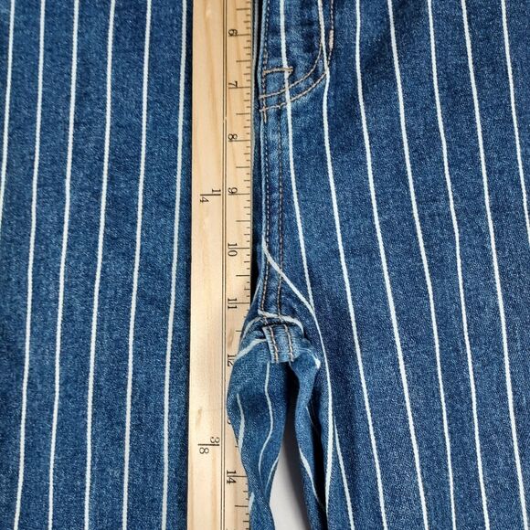 Cello Pinstripe Flare Jeans Women’s 7 Blue Denim Boho Y2K Raw Hem Stretch - Picture 7 of 11